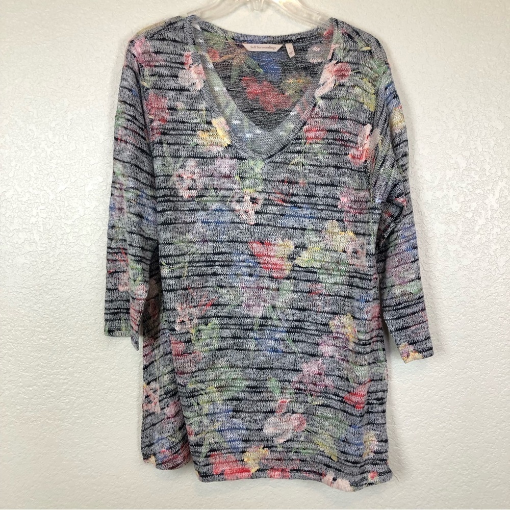 Soft Surroundings Botanique Floral V-neck Tunic Top Large